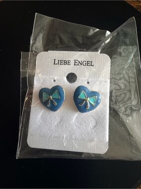 Blue Heart Bow Stud Earrings